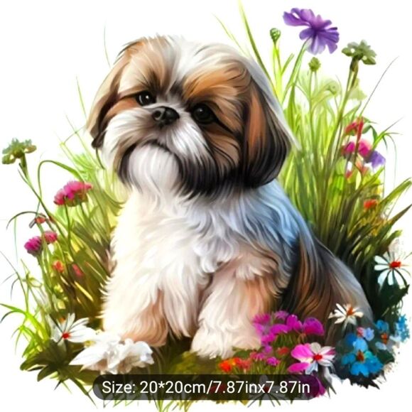 Diamond Painting Kit, Brown White Puppy, measures 20 x 20 cm - Picture 1 of 6